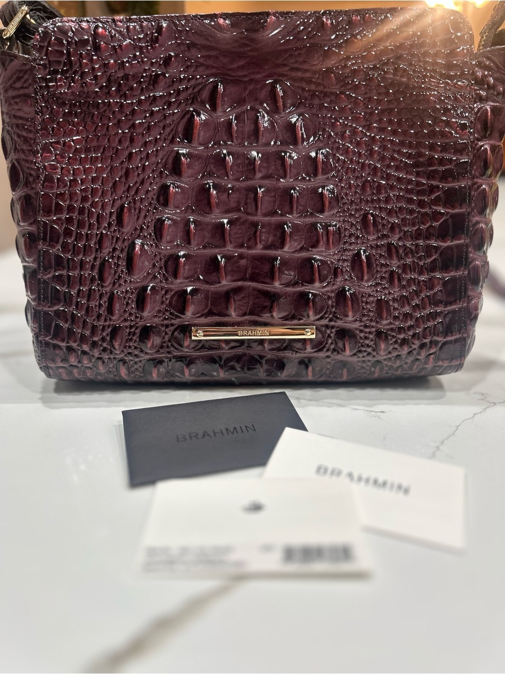 Brahmin Carrie bag Croc-Embossed Crossbody Bag in Fig Melbourne NEW